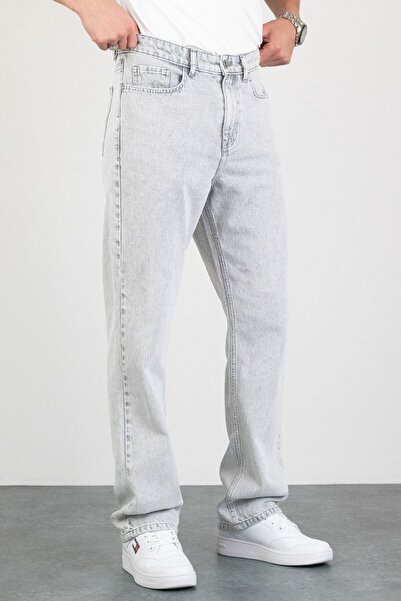 HLT JEANS Чоловічі світло-сірі прямі баггі-джинси без лайкру, зручний крій, 1...