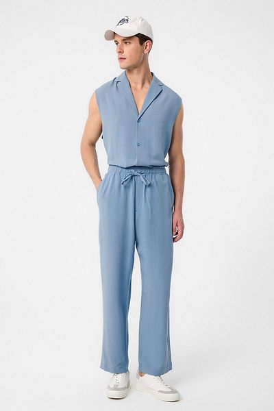 Antioch Blue Linen Blend Sleeveless Men's Shirt