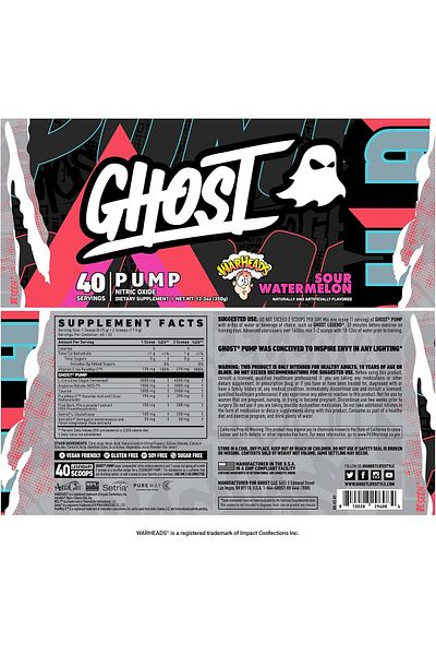Ghost مضخة، أكسيد النيتريك، بطيخ حامض، 350 غرام، 40 حصة