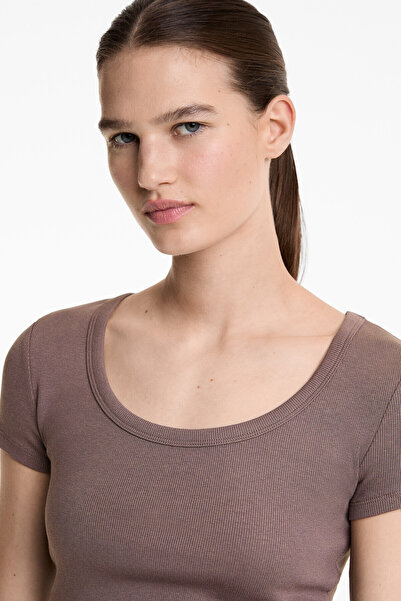 Oysho Heavy rib round neck T-shirt with modal