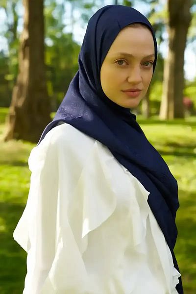 Madame Polo Σάλι Ζακάρ με μοτίβο Elegance Lace - Navy Blue
