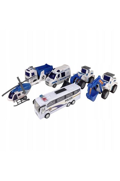 indiggo Set 6 vehicule de jucărie, model de poliție, include elicopter, ambulanță, autobuz, camioane, ideal pentru antrenamentul cu vehicule