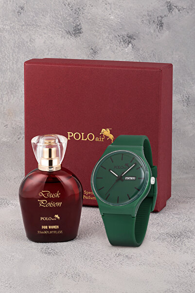 Polo Air Spor Gün Ay Takvimli Kadın Kol Saati Parfüm Bordo Hediyelik Kutsunda...