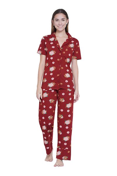 LAUREN SMITH Women's Pajama Set Half Sleeve Top with pants 2 Piece Sleepwear Cotton Ladies Soft Pjs Lounge Set