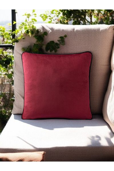 ASDİVA Malbiy Plain Decorative Throw Pillow Case – Burgundy Pillow Case with Black Piping 43X43 cm