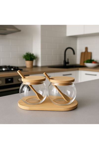 AYGÖREN HOME 2' Bamboo Lid Spoon Luxury Spice Rack Set