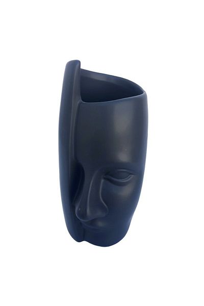 OEM Vaza din ceramica in forma de chip uman, 7x15 cm, Albastru