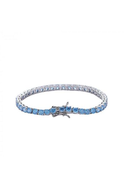 Tessero Bratara Tennis din otel inoxidabil, pietre zirconiu albastre, 18 cm, placat cu aur alb 18K, unisex,