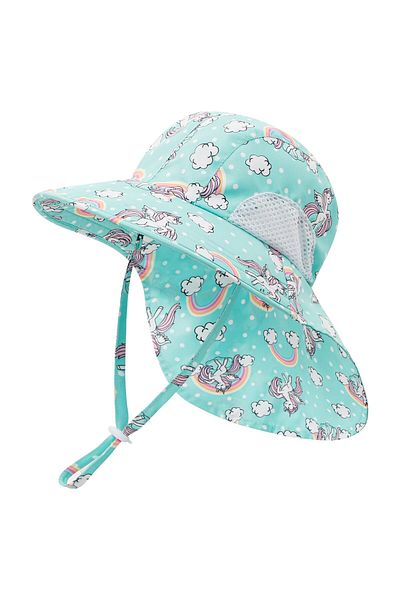 Petityu Upf50+ Neck Protection Mint Unicorn Girl's Anti-Sweat Quick Dry Hat