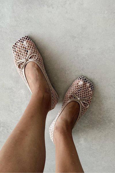 nope21shoess Lyon Beige Mesh Ballerinas