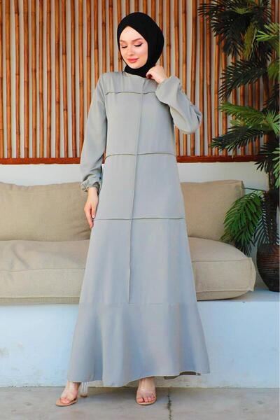 Genel Markalar Dikiş Detaylı Model Elbise GRİ