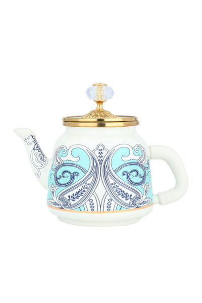 Alsaif Gallery Saif Gallery Porcelain Tea Kettle, 1 Liter, Gold Lid, Blue-Whi...