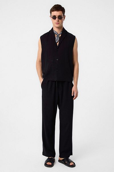 Antioch Black Linen Blend Sleeveless Men's Shirt