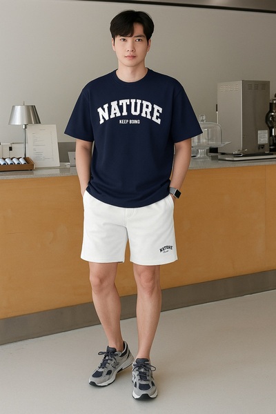 GENIUS STORE Ανδρικό T-shirt Μπλουζάκι με στάμπα Oversize Βαμβακερό T-shirt Nature-oversize