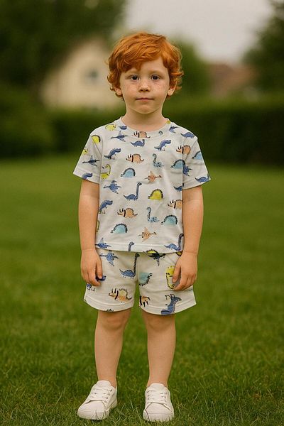 LUESS Boys Dino 100% Cotton Short Sleeve Pajamas Set (3-4 Years Old 8-9 Years Old)