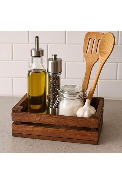 Lotuswoodart Wooden Case Multipurpose Organizer & Storage Box for Kitchen Counter 28X14X8