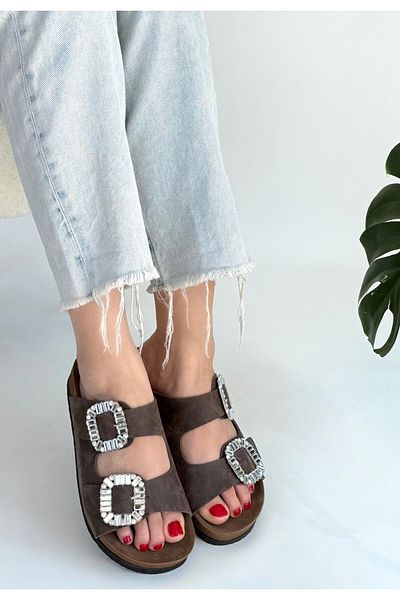 Zerenyus Nool Double Buckle Brown Nubuck Summer Light Slippers