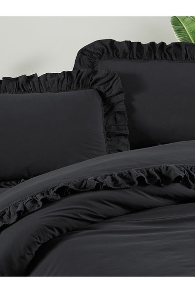 BED LİNE Αποκλειστικό σετ κρεβατιού Stonewashed διπλό σκούρο γκρι με κουτί