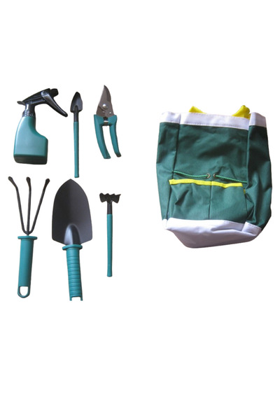 OEM Set 7 piese, 6 unelte de gradina si genata de depozitare KJK, plastic, me...