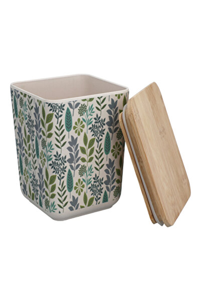 Felli Leaf and Floral Printed Bamboo Fiber Canister with Lid