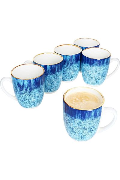 Tavola Set of 6 porcelain coffee and tea cups 350 ml OCEAN