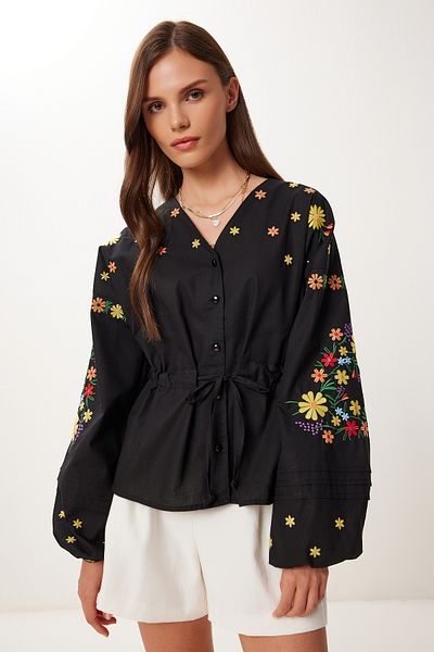 Lovelyİstanbul Bluză din in brodat cu broderie NEGRU LQS0014