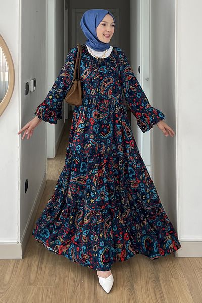 SaklıButik Madonna Collar Shawl Pattern Dress