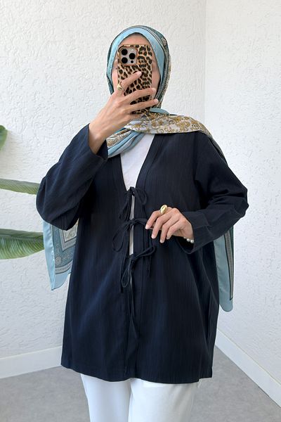 Salih Çelebi Three Lace Hijab Kimono 2339 - Dark Blue