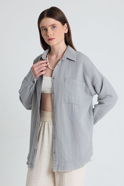 Rays Cămașă gri oversize 100% bumbac muselină 4786A