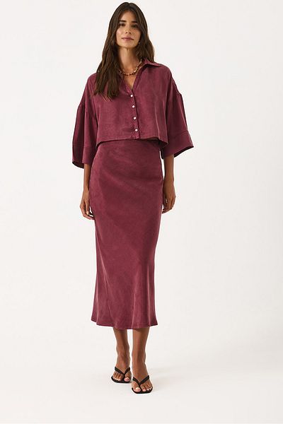 VENA Short Sleeve Lyocell Satin Shirt - Claret Red