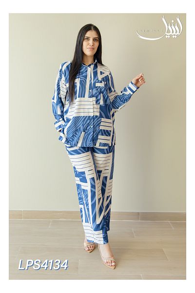 LINELLE Ladies Co-ord Pant Set- Printed Shirt and Pant with Long Sleeves.