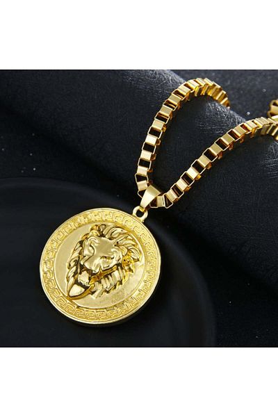 xUPING Chain necklace with lion head pendant, 18K gold plated, gold
