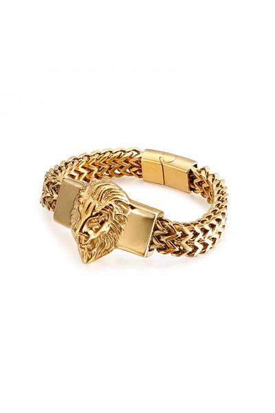 xUPING Lion Head Bracelet made of stainless steel, 18K gold plated, magnetic clasp, gold