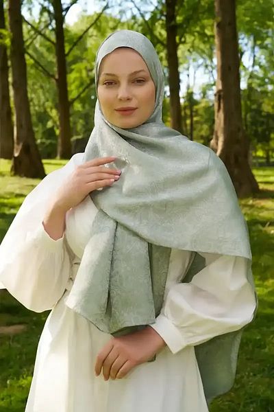 Madame Polo Elegance Ethnic Pattern Ζακάρ Σάλι - Μέντα