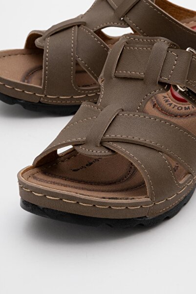 CCWAY AYAKKABI Cross Velcro Women's Flat Slippers Mink