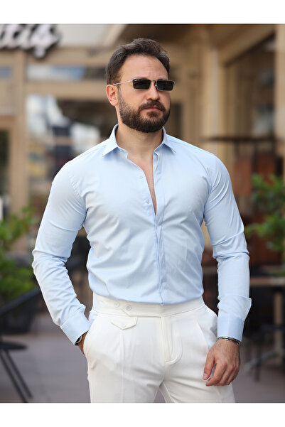 BASEL.CO Cămașă din satin de bumbac Super Slim Fit (Slim Fit) cu nasturi ascunși