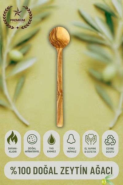Ülgenev 1 Piece 100% Natural Olive Tree Small Size Kitchen Spoon – 22 cm for Sauce and Mixing, Does Not Scratch
