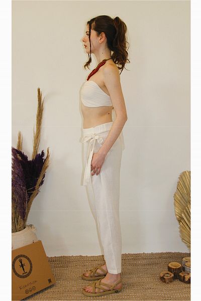 ARİNNASİDE Capped Muslin Comfortable Pants with Side Tie Detail