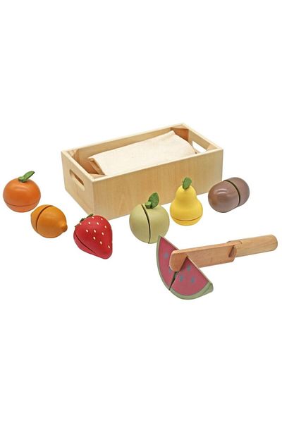indiggo Set de Fructe pentru Copii, Include Cos cu Manere si Saculet, Fructe Unite cu Velcro
