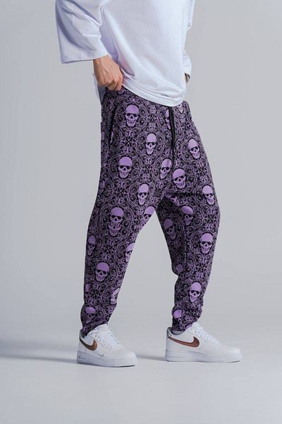 SUPERBLUE Men's Patterned Purple Baggy Trousers with Elastic Waist