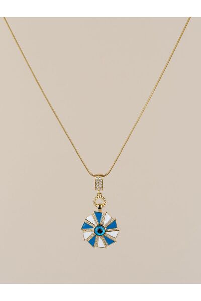 Portakal Esintisi قلادة من الفولاذ بتفاصيل من حجر الزركون الأزرق والأبيض من إ...