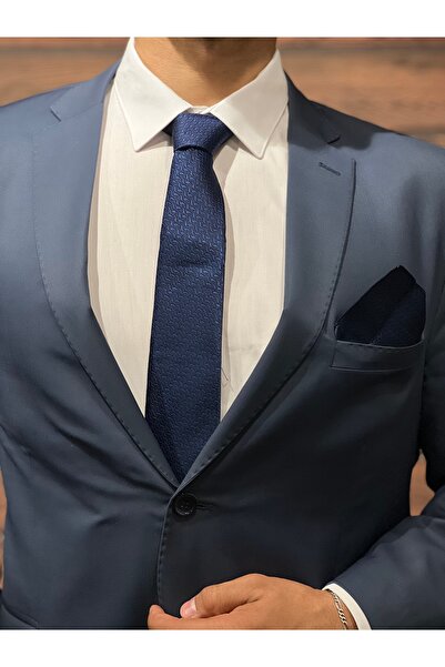 BZN Men's Dark Blue Handkerchief Tie