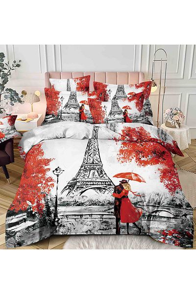 CHIRASO Set Lenjerie CHIRASO, Model 3D, Finet, Cearceaf Elastic 140x200cm, Cearceaf Pilotă, 2 Fețe Pernă