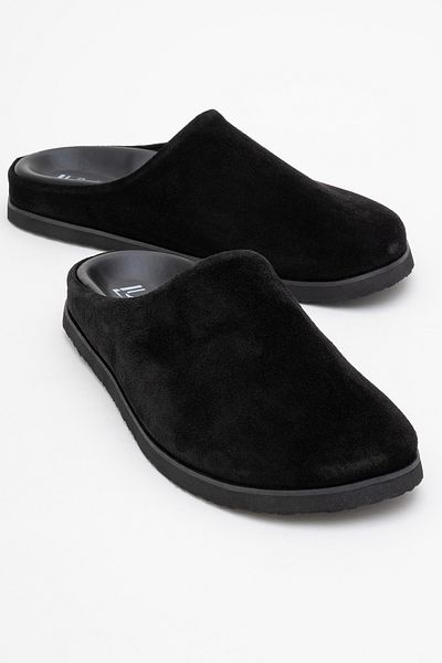 LuviShoes Space Black Suede Genuine Leather Closed Front Women's Slippers