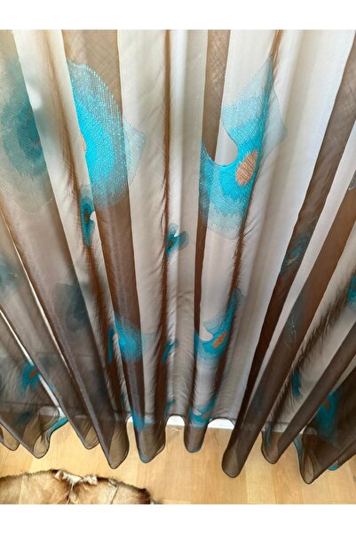 Carrera TURKUAZ-KAHVE GEOMETRİK DESENLİ TÜL PERDE