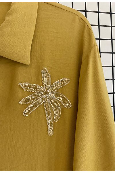 Armine Stone Detailed Shirt Collar Zippered Summer Tunic