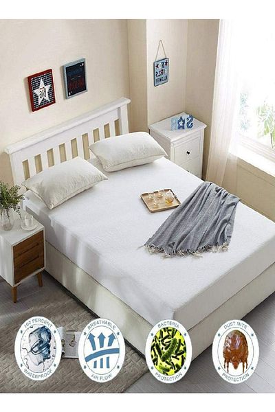RAHALIFE HOME SOLUTION RAHALIFE Waterproof Mattress Protector Twin 120x200x25 cm – White Terry Cotton – Leakproof Cover
