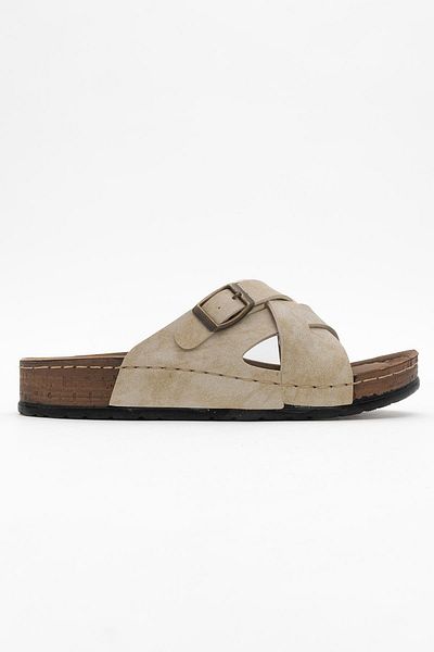 CCWAY AYAKKABI Women's Cross Velcro Sandals Beige