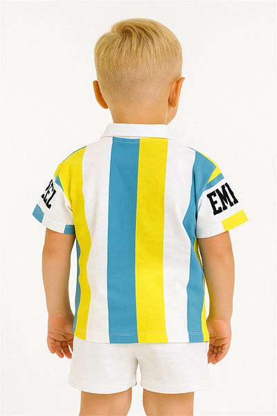 Motebarn Wear بدلة أطفال للأولاد باللون الأصفر والأزرق باللون الأبيض