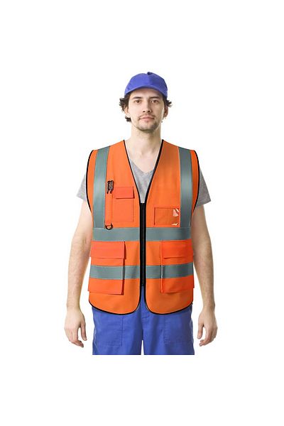 Generic Custom Safety Vest with Name Tag – High Visibility Reflective Vest with Zipper and Pockets.